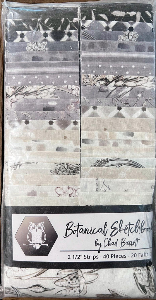 Botanical Sketchbook 2.5" Strip Pack, White Owl Fabrics BOTANICALSKETCHBK-25, 2.5" Precut Cream Taupe Floral Fabric Strips, Chad Barrett