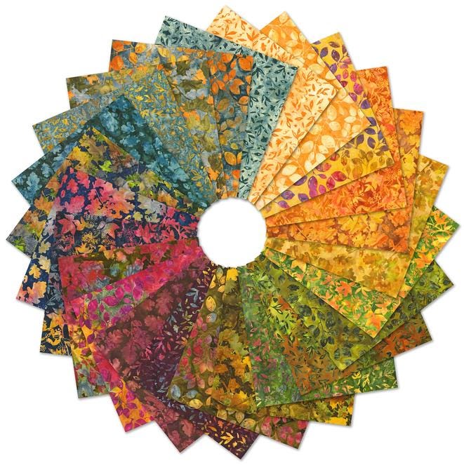 Artisan Batiks Aspen 2.5" Roll Up, Robert Kaufman RU-1386-40, 2.5" Precut Autumn Fall Leaves Batik Fabric Strips