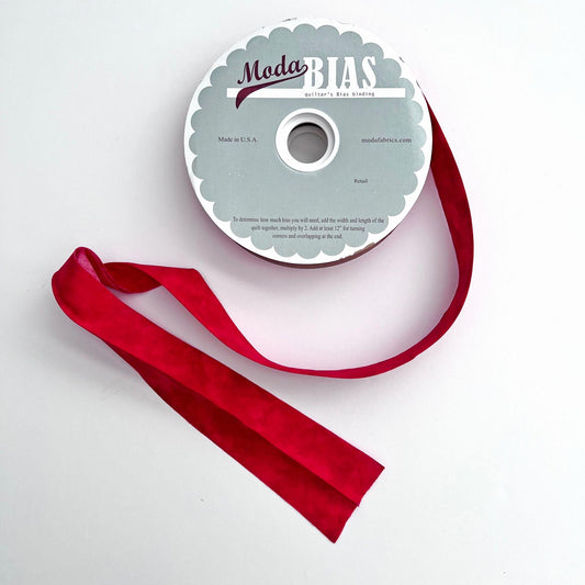 2.25" Single Fold Bias Binding - Moda Marbles Christmas Red, Moda QB2 4101, Premade 2.25" Bias Binding By the Yard