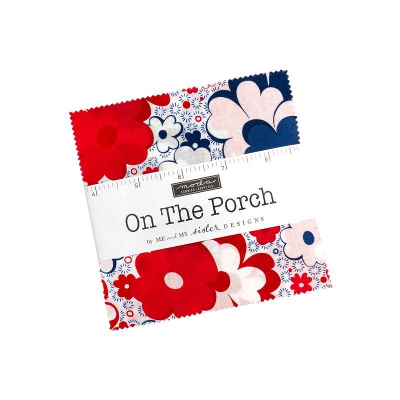On the Porch 5" Charm Pack, Moda 22510PP, 5" Precut Patriotic Floral Fabric Squares, Me and My Sister