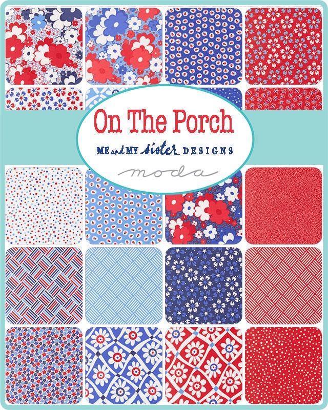 On the Porch 5" Charm Pack, Moda 22510PP, 5" Precut Patriotic Floral Fabric Squares, Me and My Sister