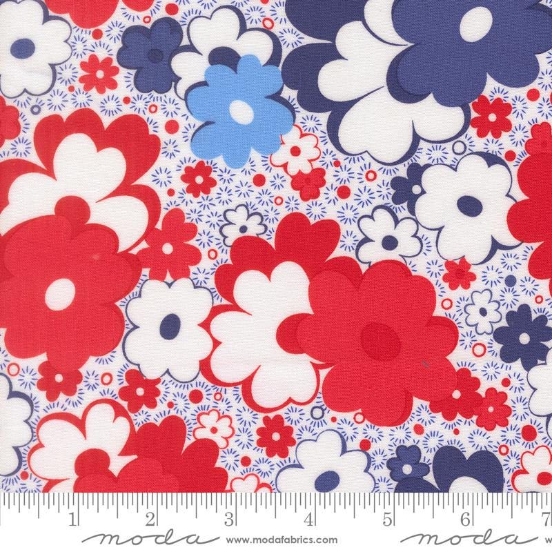 On the Porch 5" Charm Pack, Moda 22510PP, 5" Precut Patriotic Floral Fabric Squares, Me and My Sister