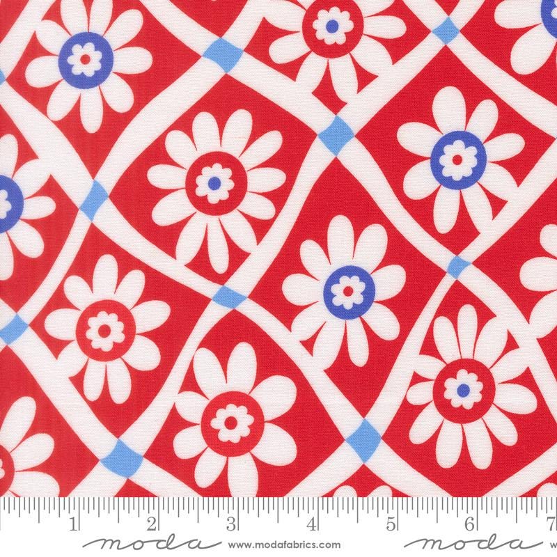 On the Porch 5" Charm Pack, Moda 22510PP, 5" Precut Patriotic Floral Fabric Squares, Me and My Sister