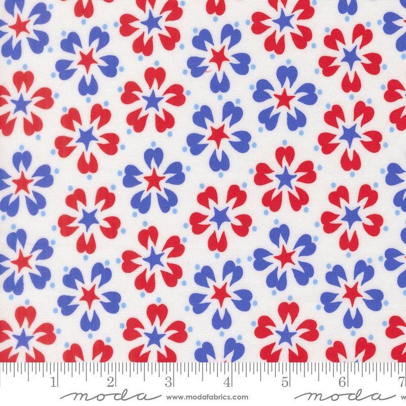 On the Porch 5" Charm Pack, Moda 22510PP, 5" Precut Patriotic Floral Fabric Squares, Me and My Sister