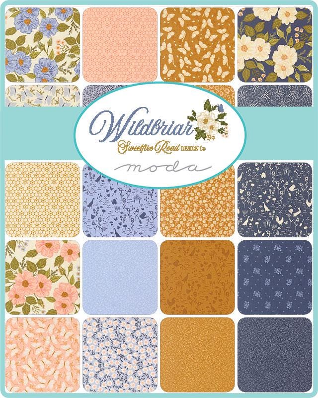 Wildbriar 5" Charm Pack, Moda 43220PP, 5" Precut Pink Blue Golden Brown Floral Charm Pack Fabric Squares, Sweetfire Road