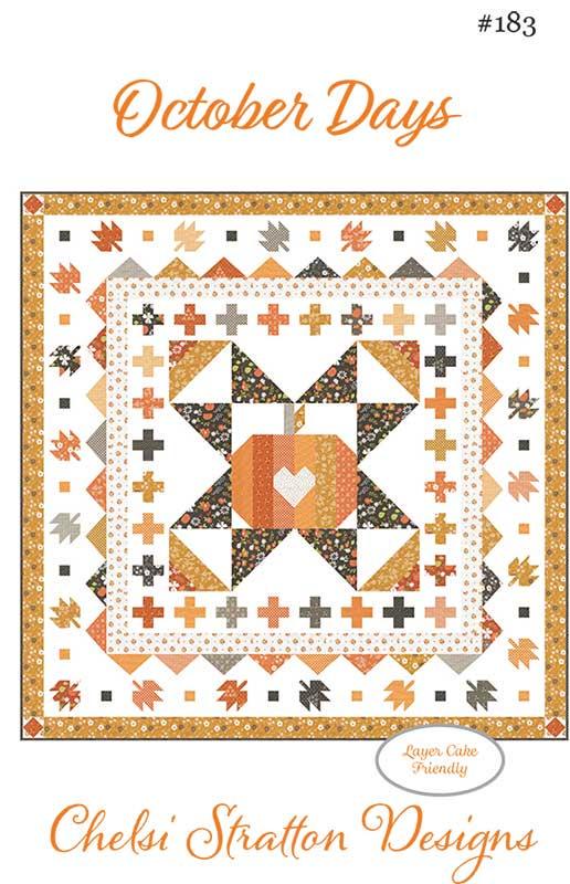 October Days Throw Quilt Pattern, Chelsi Stratton Designs CSD183, Layer Cake Mini Charm Friendly Autumn Fall Pumpkins Leaves Quilt Pattern