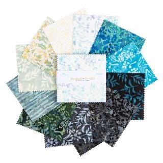 Expressions Batiks Holiday Charm 5" Stacker, Riley Blake 5-23664B-42 Midwinter Teal, Precut 5" Christmas Winter Batik Quilt Fabric Squares