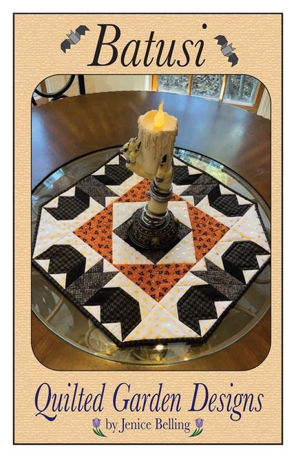 Batusi Quilt Pattern, Quilted Garden Designs QGD262, Halloween Bats Hexagonal Table Topper Pattern