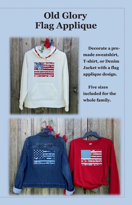 Old Glory US Flag Applique Quilted Sweatshirt Pattern, Joyce Minnis JMD-219, Quilted Applique Sweatshirt Hoodie Pattern
