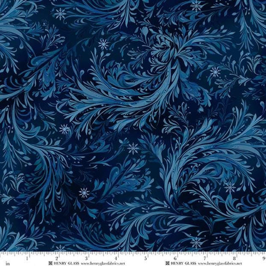 Beyond the Pines- Navy Blue Swirling Snow Fabric, Henry Glass 3682-77, Blue Tonal Texture Winter Christmas Fabric, Color Principle Studio