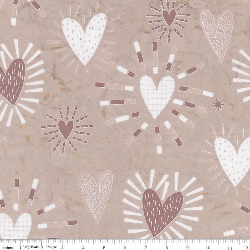 Expressions Batiks Boho 5" Stacker, Riley Blake 5-BT23777-42, Precut 5" Terra Cotta Teal Taupe Hearts Floral Batik Quilt Fabric Squares