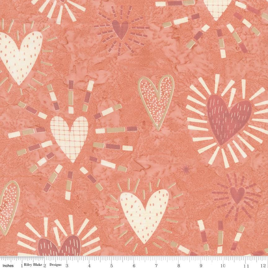 Expressions Batiks Boho 5" Stacker, Riley Blake 5-BT23777-42, Precut 5" Terra Cotta Teal Taupe Hearts Floral Batik Quilt Fabric Squares