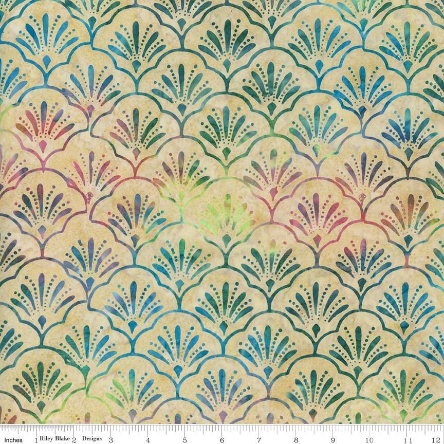 Expressions Batiks Verdant Muse 5" Stacker, Riley Blake 5-BT23786-42, Precut 5" Burgundy Gold Blue Cream Green Batik Fabric Squares, Gervais