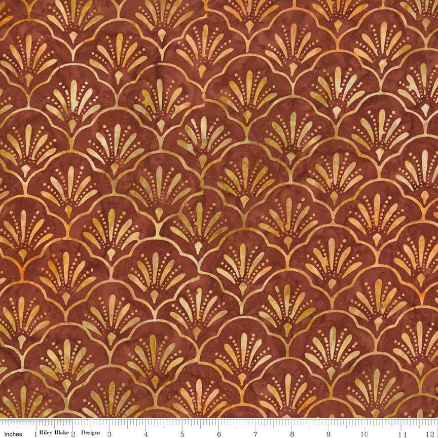 Expressions Batiks Verdant Muse 5" Stacker, Riley Blake 5-BT23786-42, Precut 5" Burgundy Gold Blue Cream Green Batik Fabric Squares, Gervais