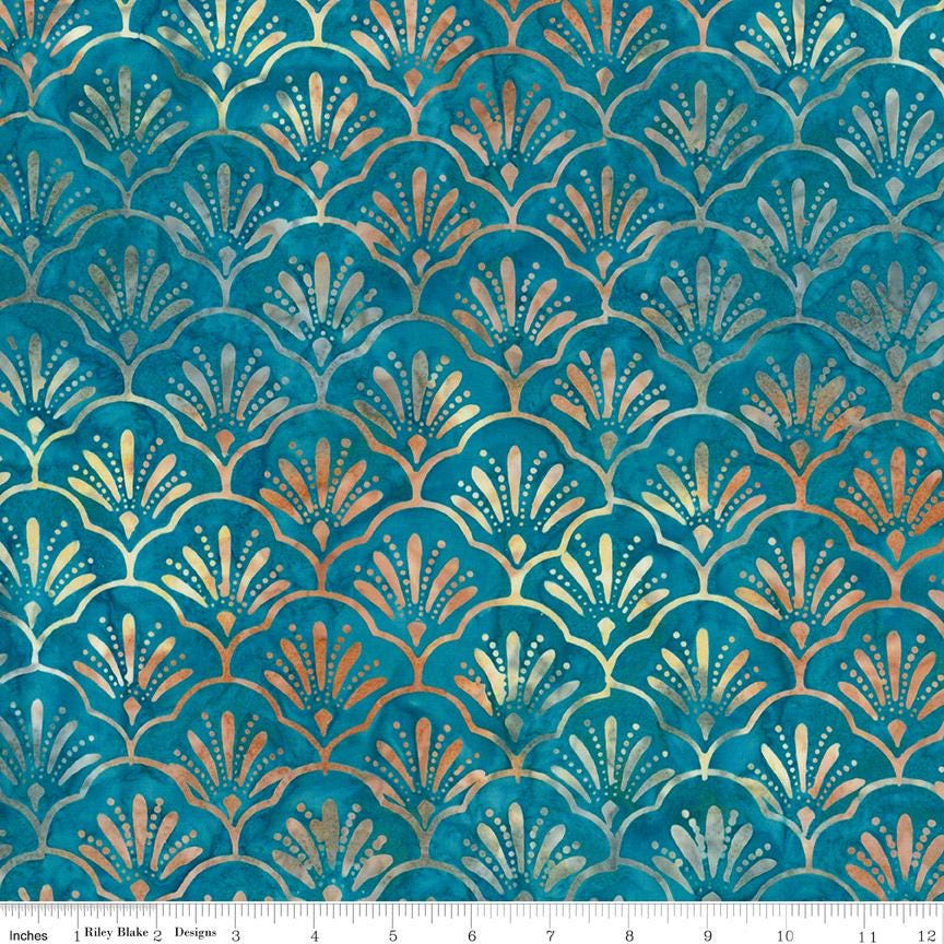 Expressions Batiks Verdant Muse 5" Stacker, Riley Blake 5-BT23786-42, Precut 5" Burgundy Gold Blue Cream Green Batik Fabric Squares, Gervais