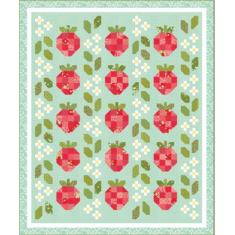 Bloomsberry Quilt KIT, Moda KIT55350, Spring Summer Strawberries Throw Quilt Kit, Camille Roskelley