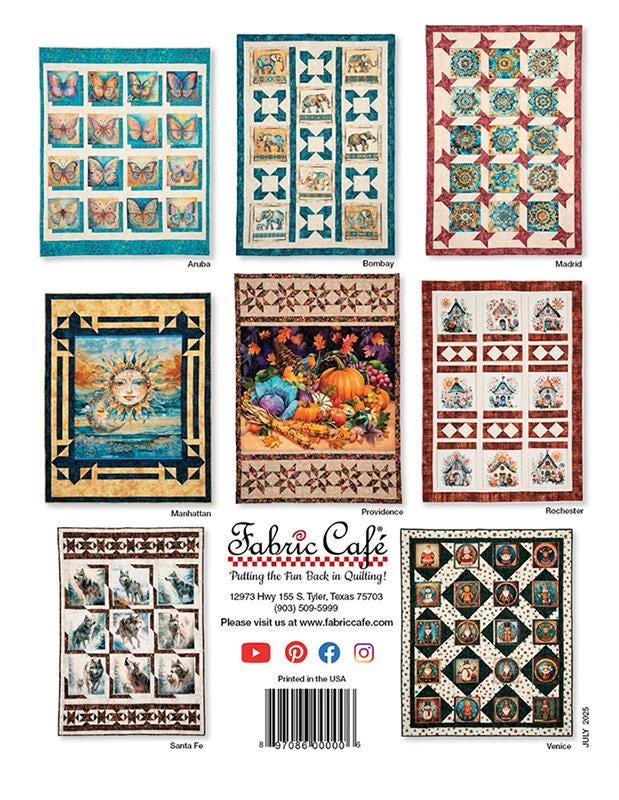 Panel Perfect 3-Yard Quilts Pattern Book, Fabric Cafe FC 032543, 8 Lap Throw Quilt Patterns for Panels