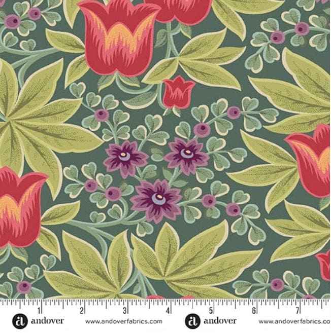 Paradise 5" Charm Pack, Andover 5-PARA-42, 5" Precut Green Orange Purple Beige Red Blue Floral Fabric Charm Squares, Renee Nanneman