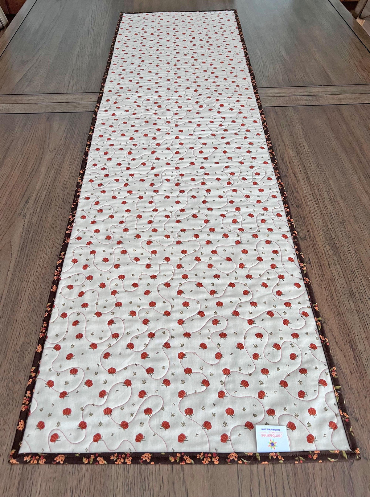 Autumn Floral Striped Quilted Table Runner, 16" x 55.5", Riley Blake Bountiful Table Topper Quilt