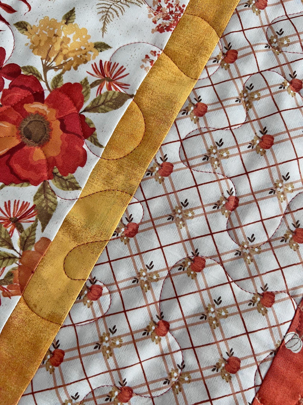 Autumn Floral Striped Quilted Table Runner, 16" x 55.5", Riley Blake Bountiful Table Topper Quilt