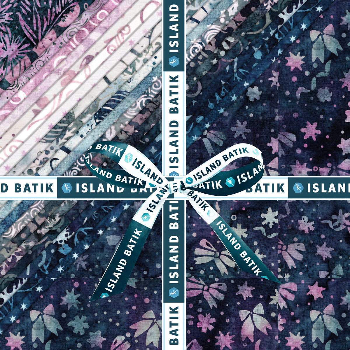 Midnight Snowfall 10" Stack, Island Batik, 10" Precut Navy Mauve White Gray Christmas Layer Cake Quilt Fabric Squares