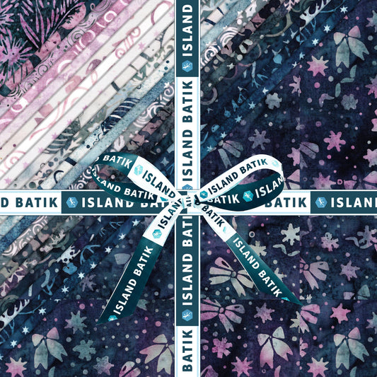 Midnight Snowfall 10" Stack, Island Batik, 10" Precut Navy Mauve White Gray Christmas Layer Cake Quilt Fabric Squares