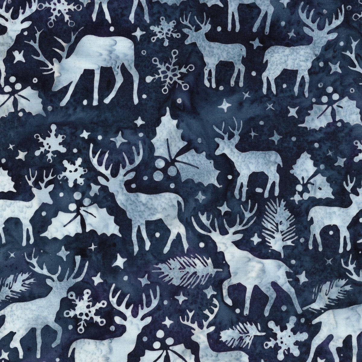 Midnight Snowfall 10" Stack, Island Batik, 10" Precut Navy Mauve White Gray Christmas Layer Cake Quilt Fabric Squares