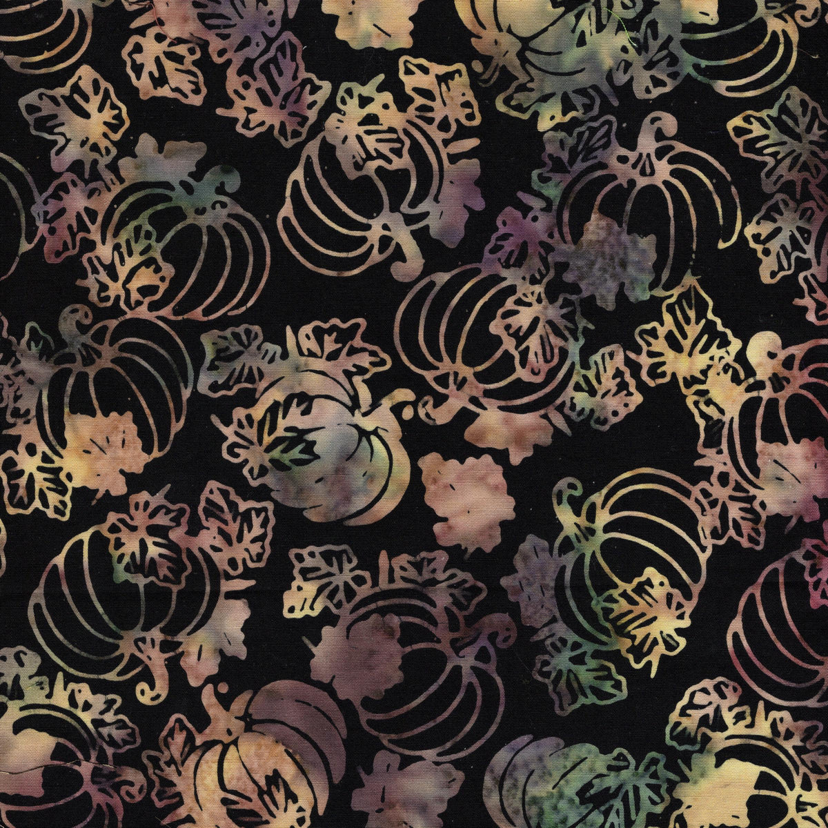 Woodland Warmth Autumn Fall 5" Stamp, Island Batik, Precut 5" Tan Brown Black Pumpkins Leaves Autumn Batik Fabric Charm Squares