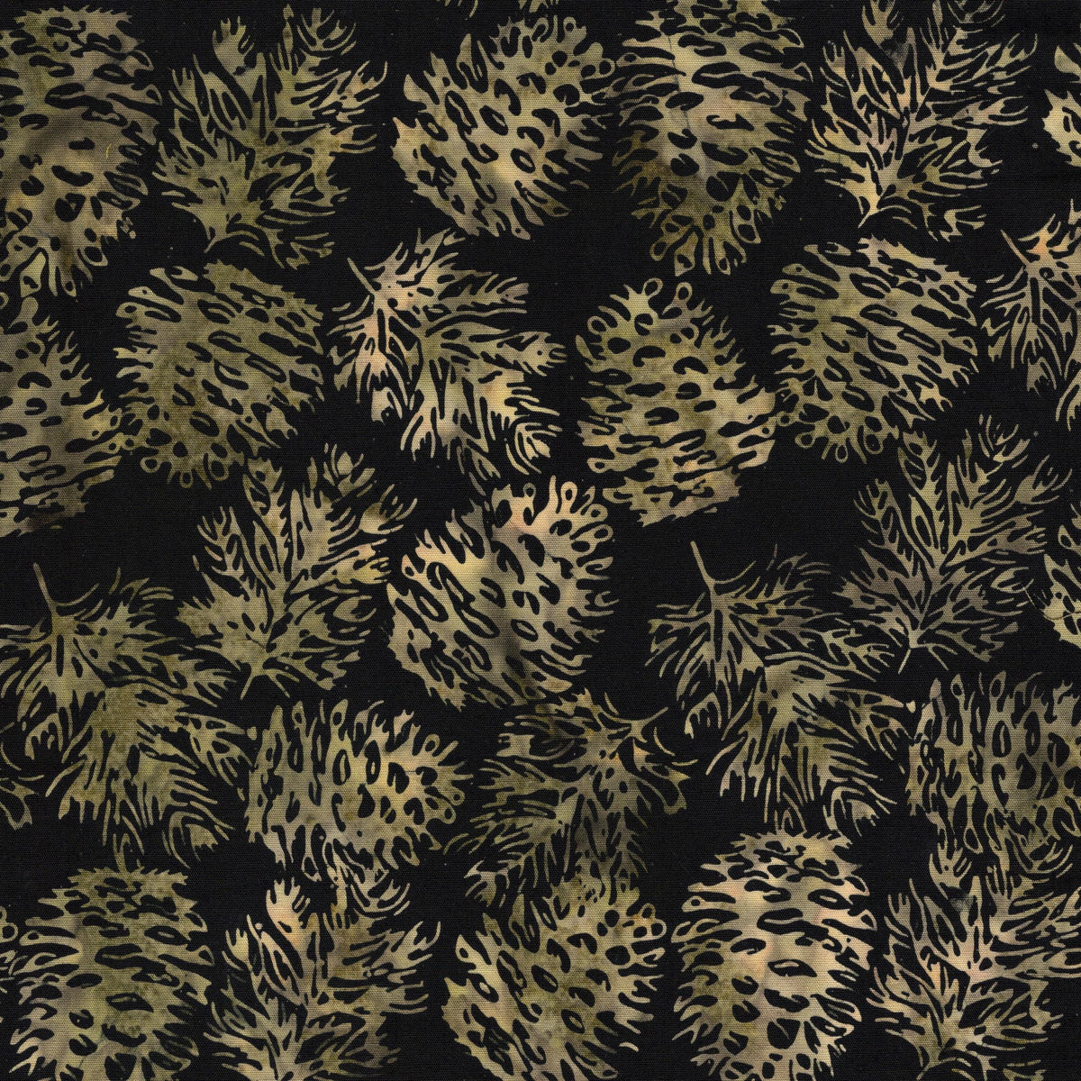 Woodland Warmth Autumn Fall 5" Stamp, Island Batik, Precut 5" Tan Brown Black Pumpkins Leaves Autumn Batik Fabric Charm Squares