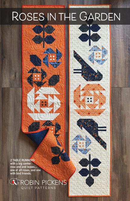 Roses in the Garden Table Runner Quilt Pattern, Robin Pickens RPQPRGR175, FQ Fat Quarter Friendly Halloween Crow Flowers Quilt Pattern