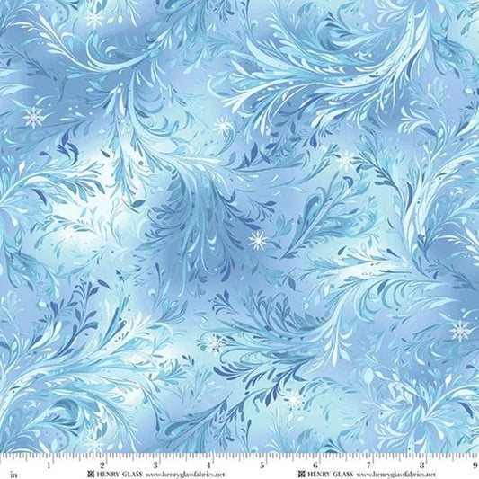 Beyond the Pines- Medium Blue Swirling Snow Fabric, Henry Glass 3682-70, Blue Tonal Texture Winter Christmas Fabric, Color Principle Studio