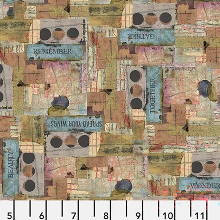 One Layer Away - Brown Blue Inspirational Patch Desert Fabric, Free Spirit PWSE062.DESERT, Modern Contemporary Urban Cotton Fabric, Apter