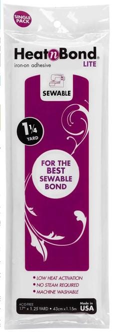 Heat n Bond Lite Sewable Iron-on Adhesive 17" x 1.25 Yards, Therm O Web 3522, Applique Fusible, Quilting Notions Supplies