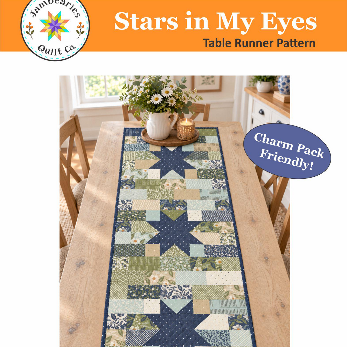 Stars in My Eyes Table Runner Quilt Pattern, Jambearies Quilt Co JQC0001