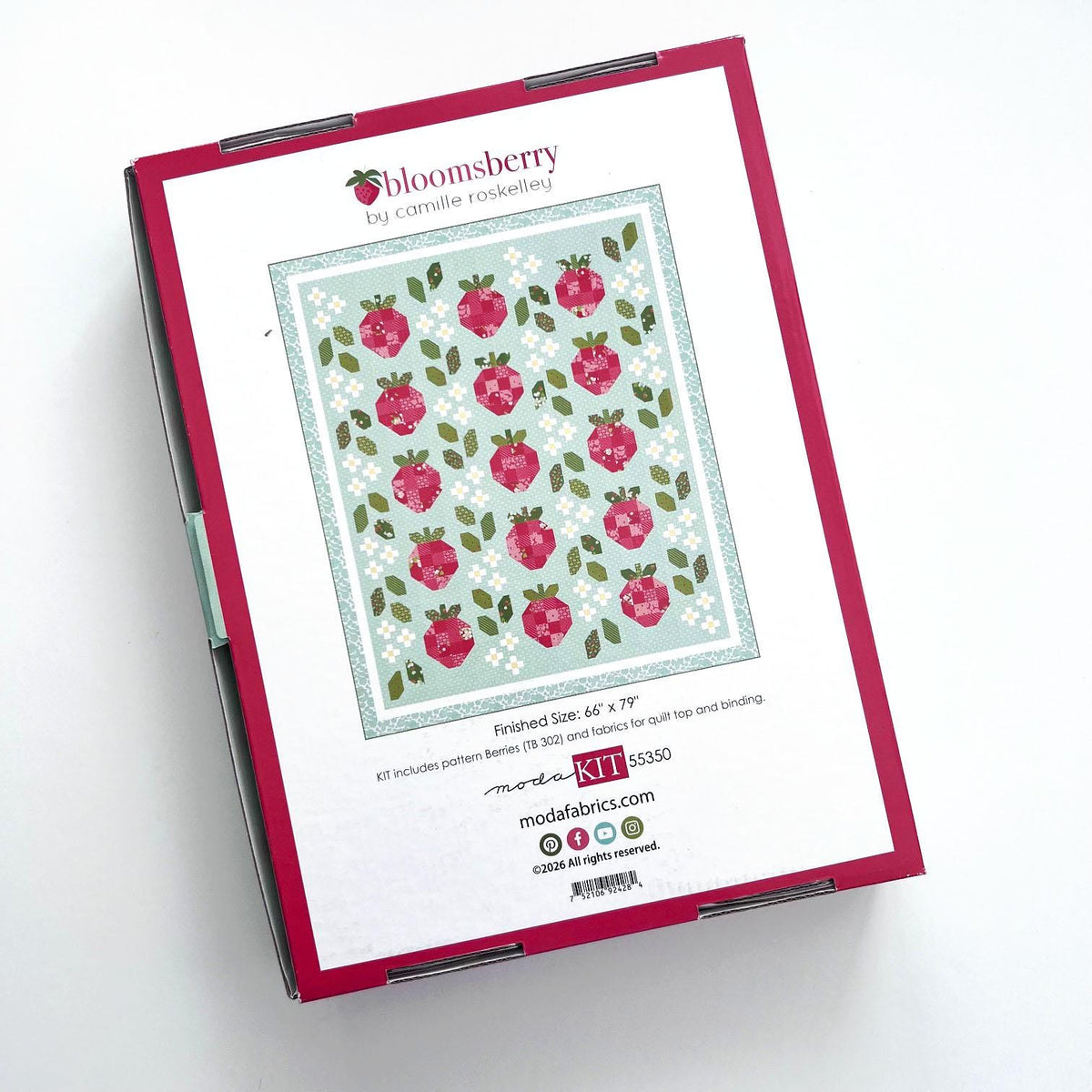 Bloomsberry Quilt KIT, Moda KIT55350, Spring Summer Strawberries Throw Quilt Kit, Camille Roskelley