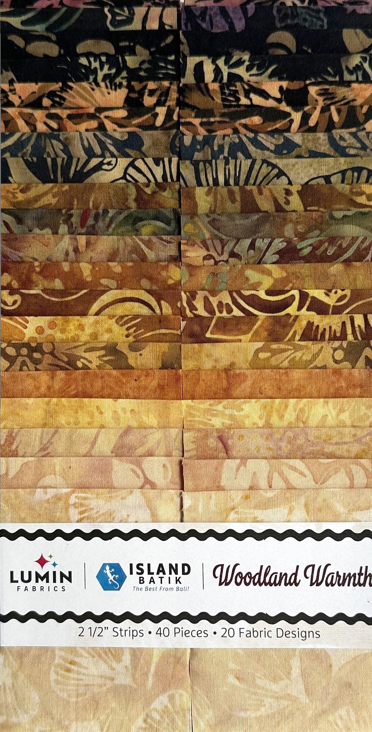 Woodland Warmth Autumn Fall Strip Pack, Island Batik, Precut 2.5" Tan Brown Black Pumpkins Leaves Autumn Batik Fabric Strip Roll