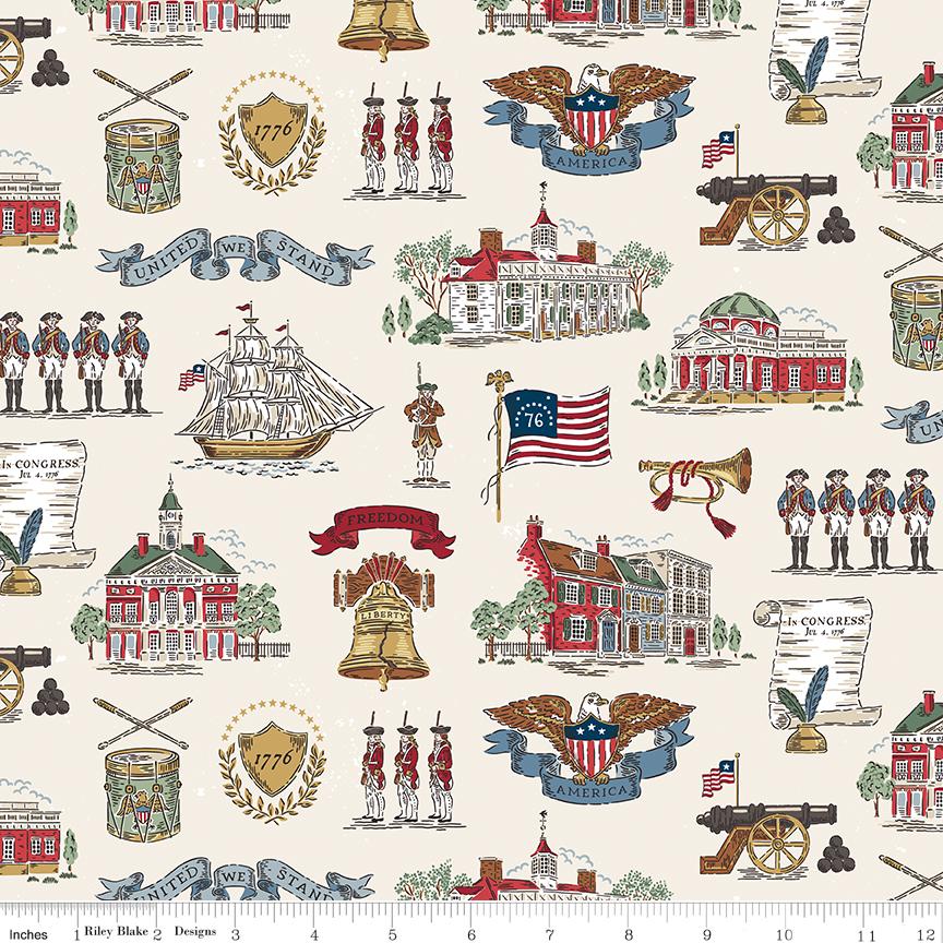 Independence 5" Stacker, Riley Blake 5-17330-42, Precut 5" USA Patriotic Icons Quilt Fabric Squares, RBD