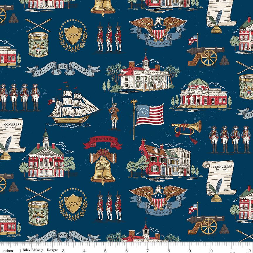 Independence 5" Stacker, Riley Blake 5-17330-42, Precut 5" USA Patriotic Icons Quilt Fabric Squares, RBD