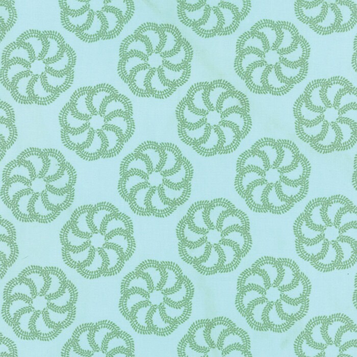 REMNANT 31" of Aria - Fern Waterfall Blue Green Floral Medallion Fabric, Moda 27232 22, Kate Spain