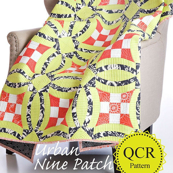 Urban Nine Patch Quilt Pattern, Sew Kind of Wonderful SKW109, Quick Curve Ruler QCR Square Throw Quilt Pattern