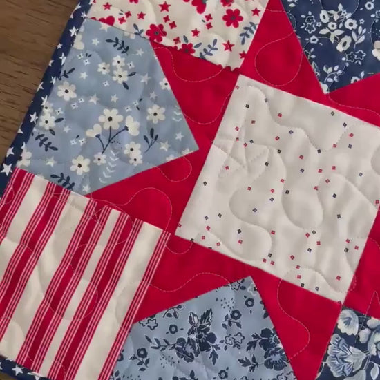Patriotic Floral Quilted Table Runner, 14" x 53.5"