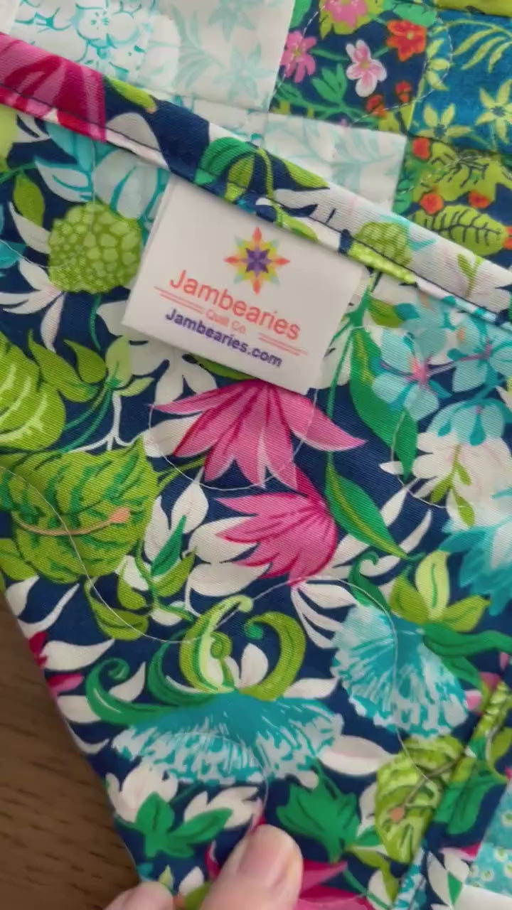 Tropical Trip Around the World Quilted Table Topper, 24.25" x 24.5"