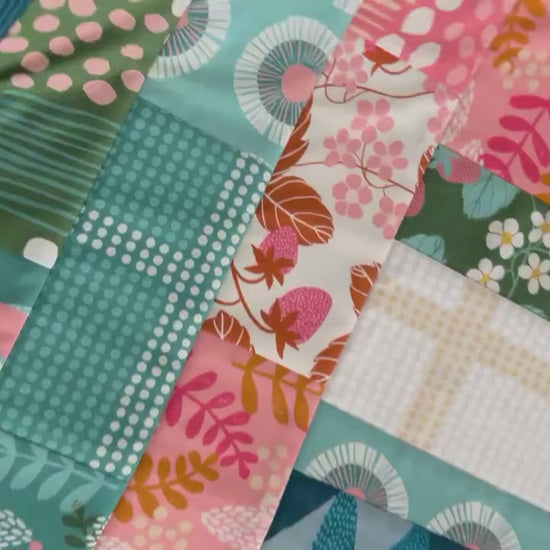 Navy Blue Pink Teal Floral Quilted Table Runner, 17" x 40"