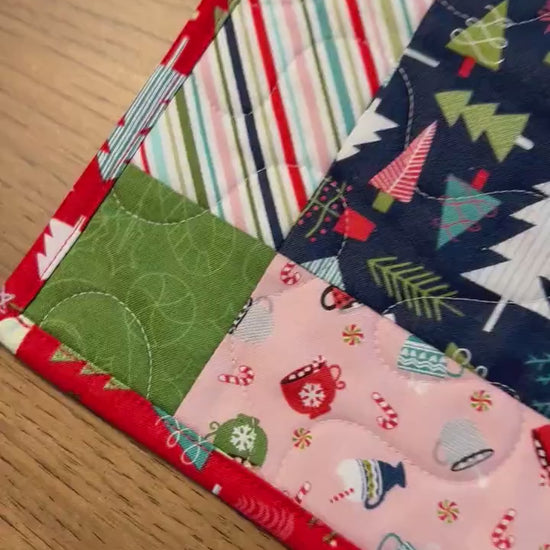 Cup of Cheer Christmas Quilted Table Topper, 26.5" Square Table Topper