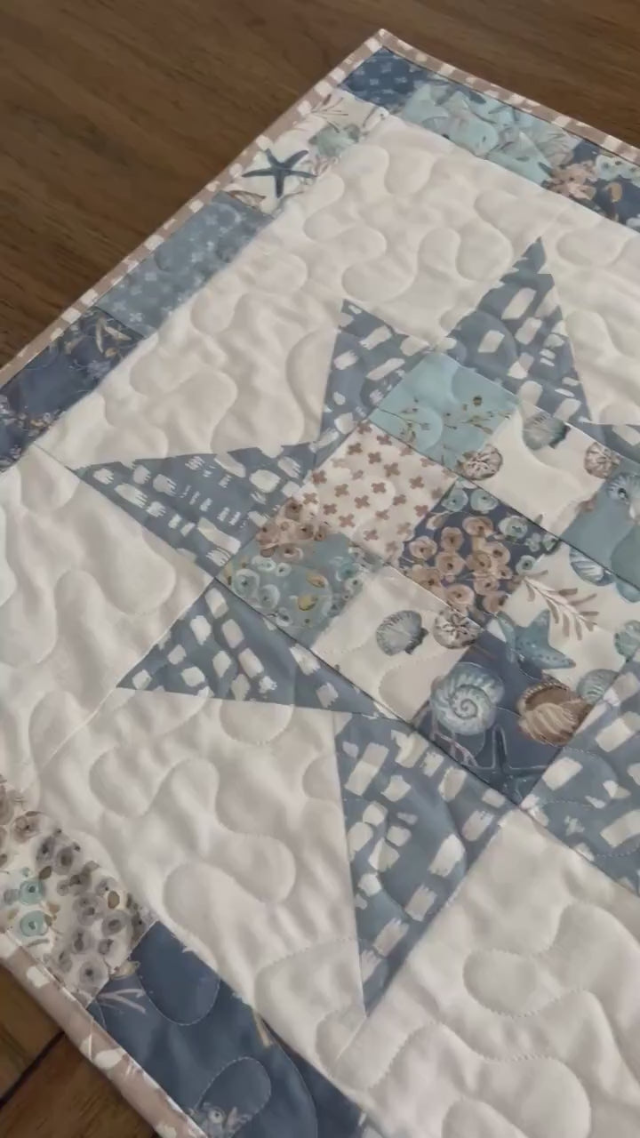 Coastal Stars Quilted Table Runner, 18.5" x 48"