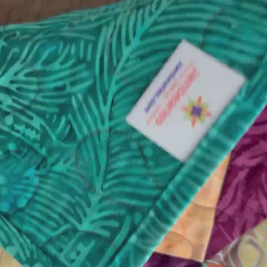 Teal Rust Purple Batik Chevron Quilted Table Runner, 16.5" x 40"