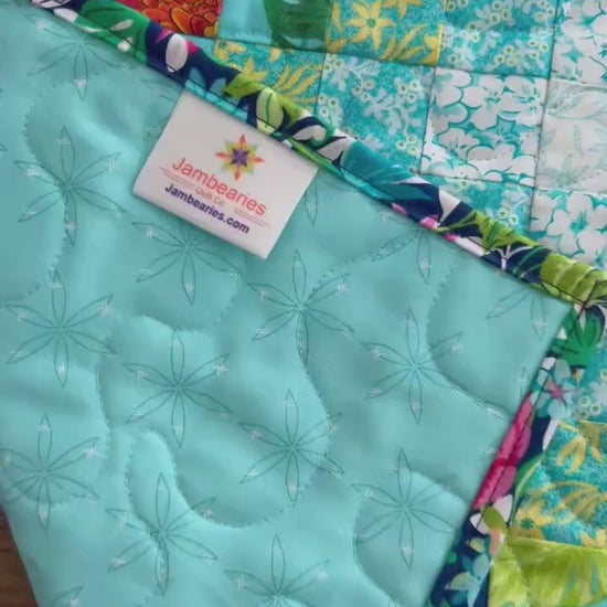 Tropical Trip Around the World Quilted Table Runner, 19" x 39.75"