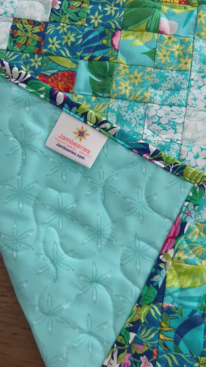 Tropical Trip Around the World Quilted Table Runner, 19" x 39.75"