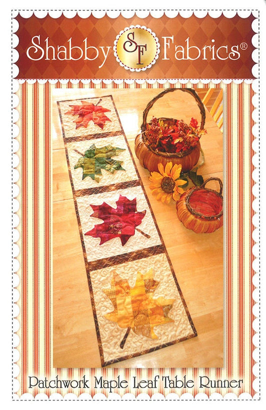 Patchwork Maple Leaf Quilted Table Runner Pattern, Shabby Fabrics SF48632, Autumn Fall Leaves Table Runner Pattern, Scrappy Table Runner