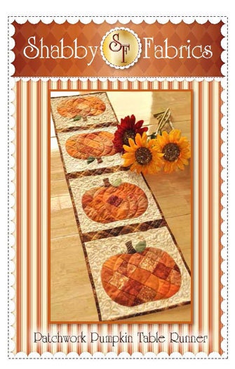 Patchwork Pumpkin Quilted Table Runner Pattern, Shabby Fabrics SF48568, Autumn Fall Table Runner Pattern, Scrappy Pumpkin Runner